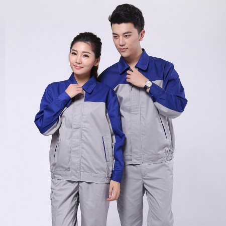 艳蓝配浅灰涤棉纱卡冬季工作服AC072-DJ